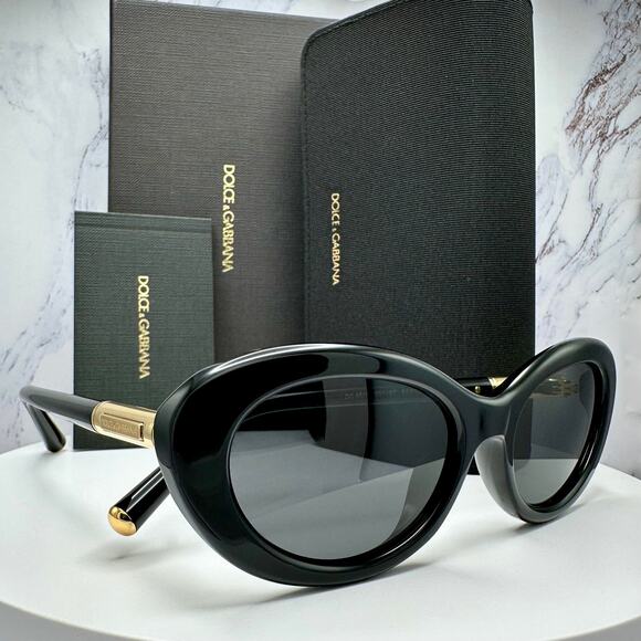 New Dolce & Gabbana Sunglasses Black Oval Cat Eye Gold Metal Logo 54-18 main image 8